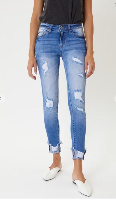 KanCan Jeans Medium Wash Mid-Rise Distressed Ripped Skinny Jeans - feelingchicboutique