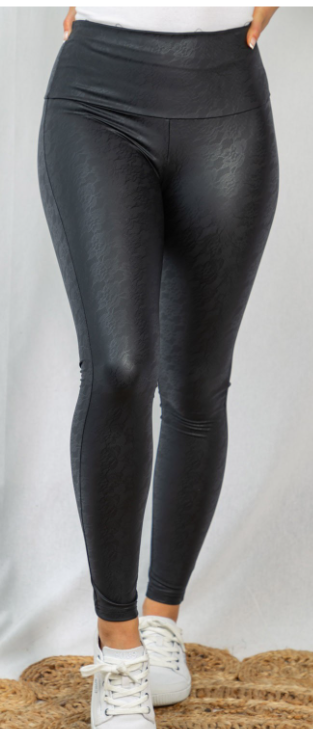 High Waisted Black Lace Printed Solid Knit Leggings - feelingchicboutique