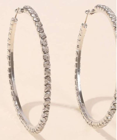 Larger Rhinestone Decor Hoop Earrings - feelingchicboutique