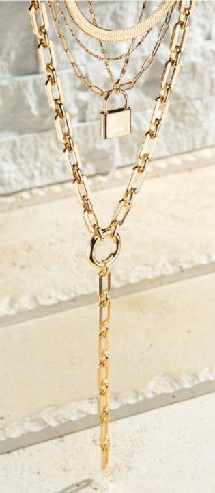 Gold Metal Pad Lock Layered Necklace - feelingchicboutique