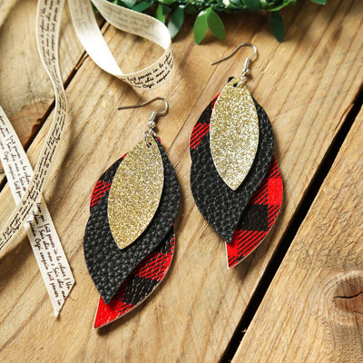 Red plaid black and gold earring - feelingchicboutique