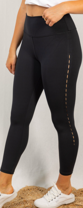 Black High Waisted Solid Knit Side Stitched Leggings - feelingchicboutique