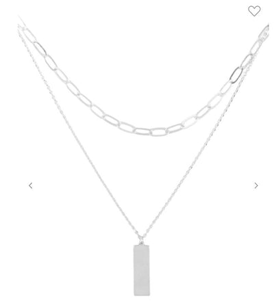 Silver 2 Layered Bar Pendant Necklace - feelingchicboutique