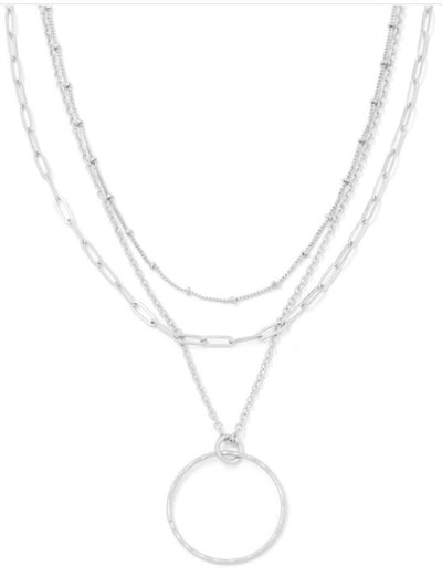 Silver or Gold Dainty Layered Chain Ring Pendant Necklace - feelingchicboutique