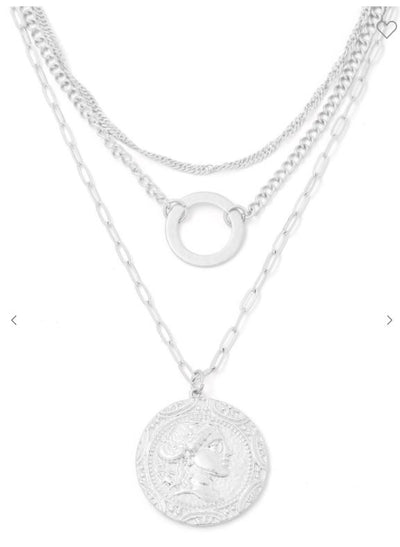 Silver Ring Coin Pendant Trio Necklace - feelingchicboutique