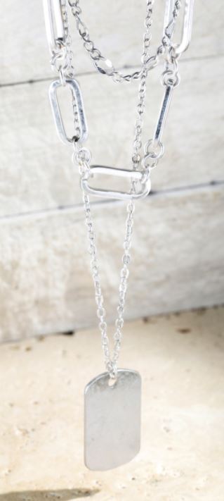 Silver Dog Tag Pendant Necklace - feelingchicboutique