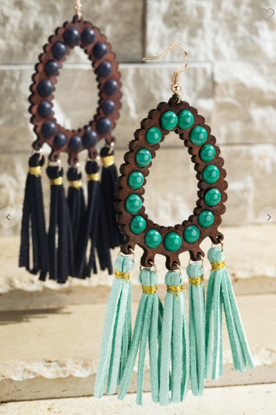 Natural Stone and Tassel Earrings - feelingchicboutique