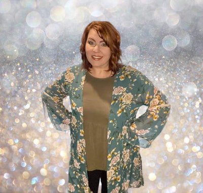Petal to the Metal Kimono with Lace Detail, Teal - feelingchicboutique