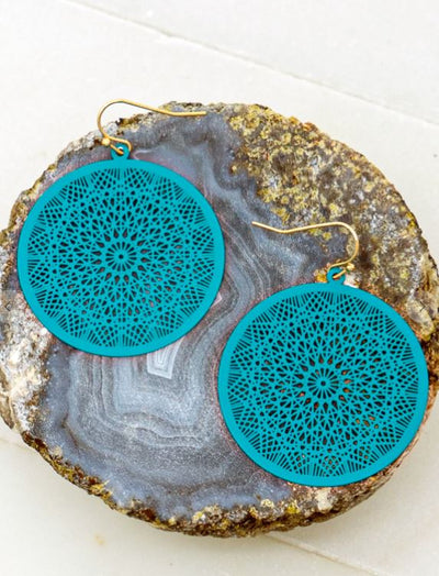 Turquoise Stamping Disk Earrings - feelingchicboutique