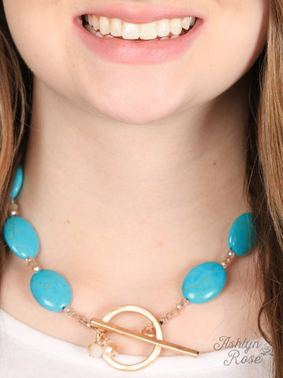 Country Chic Turquoise Stone Toggle Necklace - feelingchicboutique